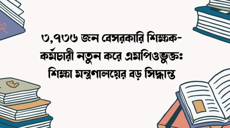 ৩,৭৩৬ জন বেসরকারি শিক্ষক-কর্মচারী নতুন করে এমপিওভুক্ত